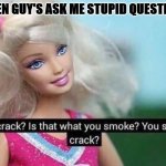 Stupid Questions | WHEN GUY'S ASK ME STUPID QUESTIONS | image tagged in barbie,stupid liberals,stupid question,dumbest man alive blank | made w/ Imgflip meme maker