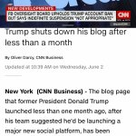 Trump shuts down blog