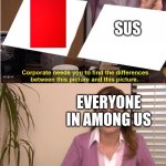 red sus guys | SUS; EVERYONE IN AMONG US | image tagged in they r the sam pictur | made w/ Imgflip meme maker