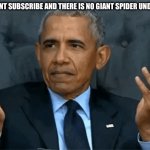 yea dont fall for that | WHEN I DONT SUBSCRIBE AND THERE IS NO GIANT SPIDER UNDER MY BED | image tagged in confused obama,youtubers now | made w/ Imgflip meme maker