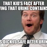 Wow face | THAT KID'S FACE AFTER KNOWING THAT URINE CONTAINS ACID; BUT HIS DICK IS SAFE AFTER URINATING | image tagged in wow face | made w/ Imgflip meme maker