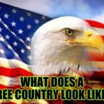 Explain it | WHAT DOES A
FREE COUNTRY LOOK LIKE? | image tagged in american flag,freedom,what is this place,you just insulted my entire race of people,song of my people | made w/ Imgflip meme maker