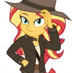 Sunset Shimmer in an Indiana Jones style outfit. meme