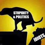 How idiots are created | STUPIDITY & POLITICS; IDIOTS | image tagged in dog pooping in mouth | made w/ Imgflip meme maker