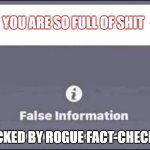 false information checked by independent fact-checkers | YOU ARE SO FULL OF SHIT; CHECKED BY ROGUE FACT-CHECKERS | image tagged in false information checked by independent fact-checkers | made w/ Imgflip meme maker
