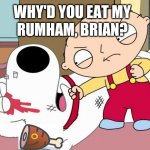 Rumham | RUMHAM, BRIAN? WHY'D YOU EAT MY | image tagged in family guy | made w/ Imgflip meme maker