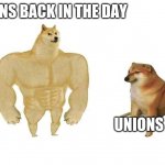 doge then and now | UNIONS BACK IN THE DAY; UNIONS NOW | image tagged in doge then and now | made w/ Imgflip meme maker