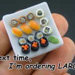 Always order LARGE | Next time, I'm ordering LARGE. | image tagged in a little sushi,puns,humor,nanophotog | made w/ Imgflip meme maker