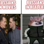 cross graph | RUSSIANS IN REAL LIFE; RUSSIANS IN MOVIES | image tagged in cross graph | made w/ Imgflip meme maker