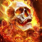 flaming skull roses