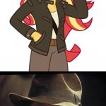 Indiana is impressed | THAT'S MY EQUESTRIA GIRL! | image tagged in sunset shimmer in an indiana jones style outfit,indiana jones,equestria girls,sunset shimmer | made w/ Imgflip meme maker