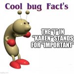Cool Bug Facts | THE "I" IN "KAREN" STANDS FOR "IMPORTANT" | image tagged in cool bug facts | made w/ Imgflip meme maker