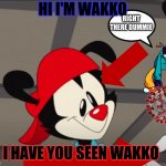 I thought you were in hell! | HI I'M WAKKO; RIGHT THERE DUMMIE; I HAVE YOU SEEN WAKKO | image tagged in i thought you were in hell | made w/ Imgflip meme maker