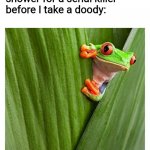 Frog peeking out from leaf | Me checking the shower for a serial killer before I take a doody: | image tagged in frog peeking out from leaf | made w/ Imgflip meme maker