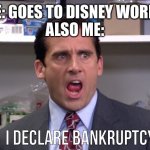 I declare Bankruptcy!!!!!! | ME: GOES TO DISNEY WORLD 
ALSO ME: | image tagged in i declare bankruptcy | made w/ Imgflip meme maker