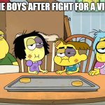 hurt | ME AND THE BOYS AFTER FIGHT FOR A VIDEOGAME : | image tagged in hurt green family,me and the boys | made w/ Imgflip meme maker