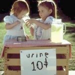 Girl's lemonade stand with urine