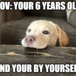 dog chews table | POV: YOUR 6 YEARS OLD; AND YOUR BY YOURSELF | image tagged in dog chews table | made w/ Imgflip meme maker