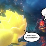 Bowser’s Fury: This is MEOW! Sparta Meme | This is madness! Madness? This is MEOW! | image tagged in super saiyan cat mario vs fury bowser,super mario,memes,this is sparta,nintendo,dank memes | made w/ Imgflip meme maker