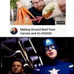 Carrots are not meat | image tagged in captain america just don't,vegan,carrots,meat | made w/ Imgflip meme maker