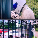 The Stig (Top Gear) trying to get to a car