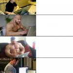 Muscular guys on the computer