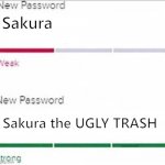 Password strength | Sakura Sakura the UGLY TRASH | image tagged in password strength,memes,lol,funny,naruto,anime | made w/ Imgflip meme maker