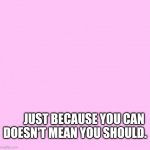 Pink Blank | JUST BECAUSE YOU CAN 
DOESN'T MEAN YOU SHOULD. | image tagged in pink blank | made w/ Imgflip meme maker