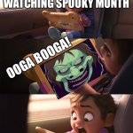 Get Spooked LOL | A RANDOM PERSON WATCHING SPOOKY MONTH; OOGA BOOGA! | image tagged in wreck it ralph 2,ooga booga,spooky month | made w/ Imgflip meme maker