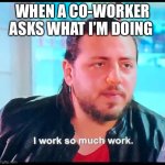 So mauch | WHEN A CO-WORKER ASKS WHAT I’M DOING | image tagged in zied,work | made w/ Imgflip meme maker