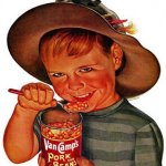 Creepy kid eating beans