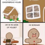 A gingerbread man sits inside a gingerbread house template