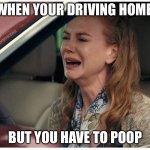 Me driving home from work | WHEN YOUR DRIVING HOME; BUT YOU HAVE TO POOP | image tagged in me driving home from work | made w/ Imgflip meme maker