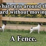 fence | What runs around the
 yard without moving? A Fence. | image tagged in fence | made w/ Imgflip meme maker