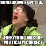 A generation of wusses. | THIS GENERATION IN A NUTSHELL. EVERYTHING MUST BE "POLITICALLY CORRECT" | image tagged in snowflake,political correctness,cheems,downfall,america | made w/ Imgflip meme maker