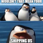 Wouldn't that mean your shipping us | WOULDN'T THAT MEAN YOUR; SHIPPING US | image tagged in wouldn't that mean your shipping us | made w/ Imgflip meme maker