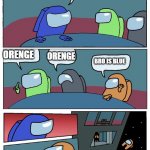 LOL WHEN SOMEONE SUSY HERE | WHO KILLED CYAN; ORENGE; ORENGE; BRO IS BLUE; FREAKK | image tagged in among us discussion | made w/ Imgflip meme maker