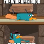 Fly's be like..... | FLY TRYING TO GET OUT THROUGH THE WIDE OPEN DOOR; THE SAME FLY GETTING IN MY HOUSE THROUGH THE SMALL CRACK IN MY WINDOW | image tagged in perry the platypus,fly,relatable | made w/ Imgflip meme maker