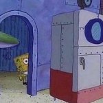 spongebob peeking around the corner meme