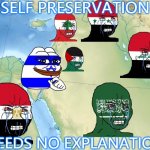 Self-preservation needs no explanation | SELF PRESERVATION; NEEDS NO EXPLANATION | image tagged in israel and its neighbors | made w/ Imgflip meme maker