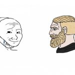 Masked Soyboy versus Chad meme