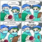 Idiots | He’s a flat earther | image tagged in there's no brain here,flat earthers | made w/ Imgflip meme maker