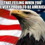 Murica | THAT FEELING WHEN YOU ARE VERY PROUD TO BE AMERICAN | image tagged in murica patriotic eagle | made w/ Imgflip meme maker