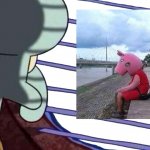 Squidward is looking at Peppa Pig | image tagged in squidward looking at something random,memes,peppa pig,dank memes,funny,barney will eat all of your delectable biscuits | made w/ Imgflip meme maker