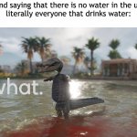 what. alligator | my friend saying that there is no water in the universe
literally everyone that drinks water: | image tagged in what alligator | made w/ Imgflip meme maker