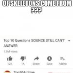 How??? | WHERE DO ARROWS
 OF SKELETONS COME FROM
??? | image tagged in top 10 questions science still can't answer | made w/ Imgflip meme maker