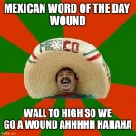 Mexican word of the day | MEXICAN WORD OF THE DAY 
WOUND; WALL TO HIGH SO WE GO A WOUND AHHHHH HAHAHA | image tagged in mexican word of the day | made w/ Imgflip meme maker