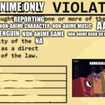 No anime only violation