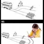 Trolley problem girl drawing