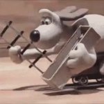 Gromit placing tracks meme